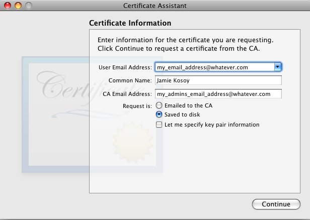 Certificate Authority form