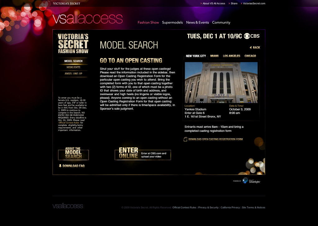 The open casting screen for the Model Search